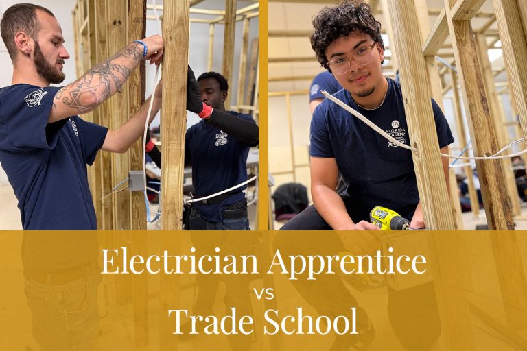Electrician apprentice vs. Trade school, students working in the lab.