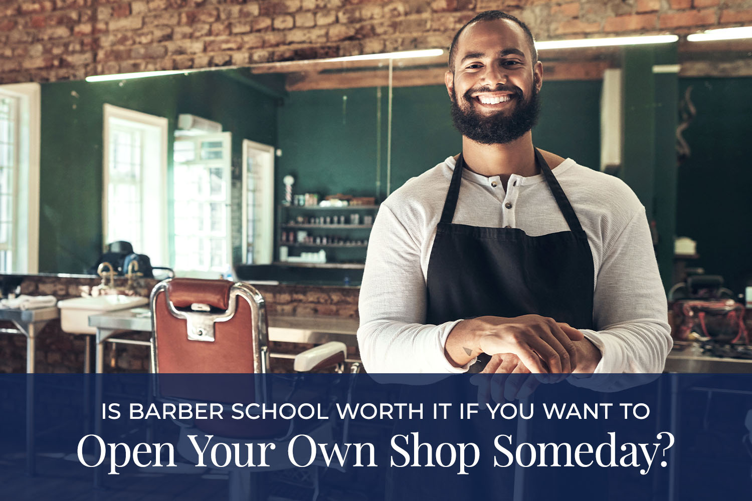 Barber shop owner smiling inside his shop